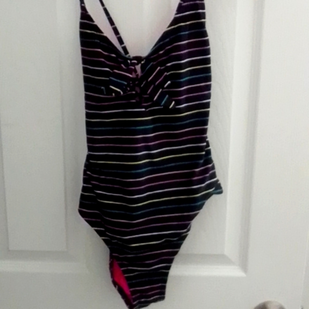 One piece bathing suit with stripes